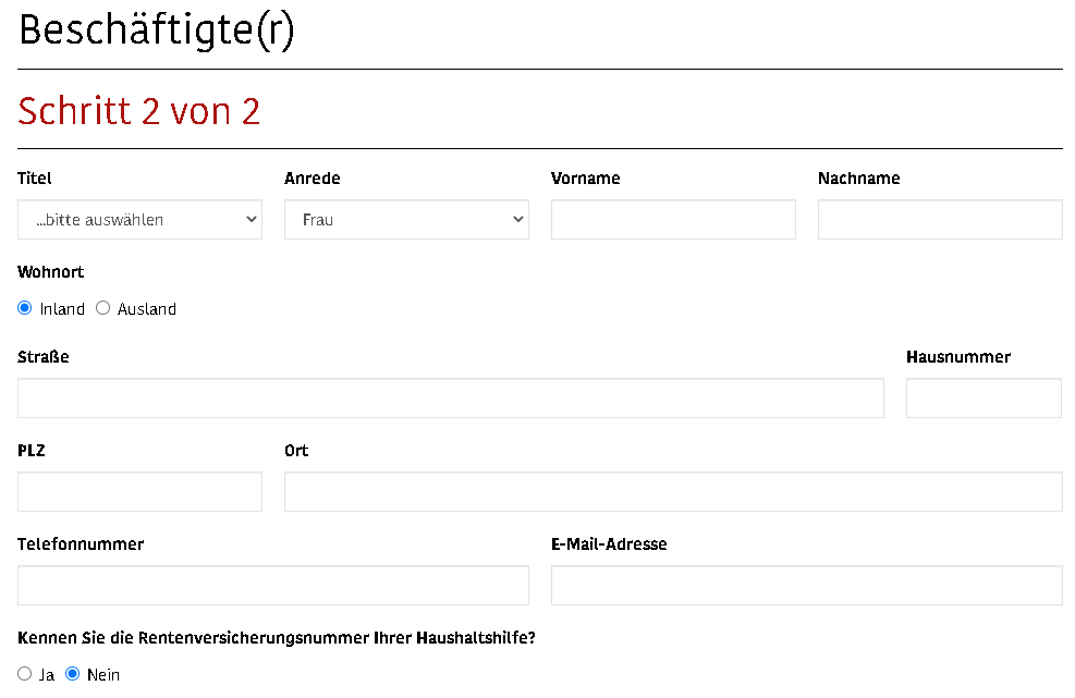 Screenshot des Formulars, mit dem du deine Studienassistenzbei der Minijobzentrale anmelden kannst 